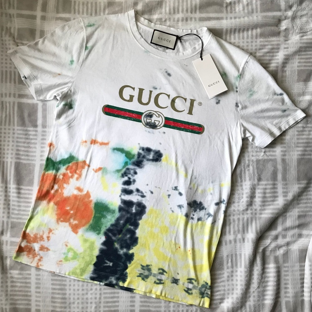 NWT Gucci White Tie-Dye Logo T-Shirt Size M